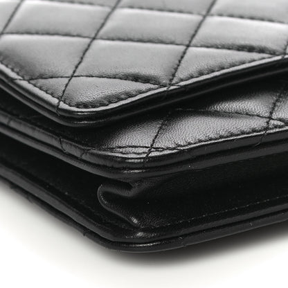 Chanel Lambskin Quilted CC Pearl Crush Wallet on Chain WOC Black 10 of 12