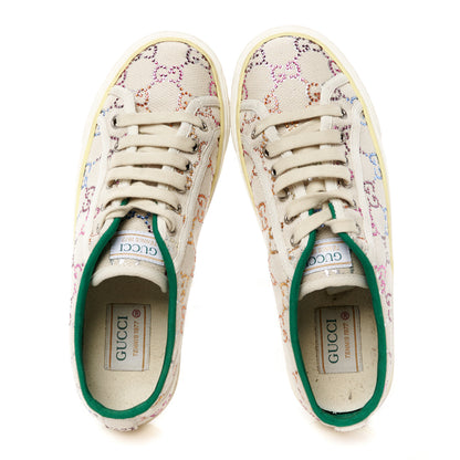 Gucci Canvas Lame Crystal GG Monogram Womens 1977 Tennis Sneakers 38 Gardenia Silver Mystic White 2 of 9
