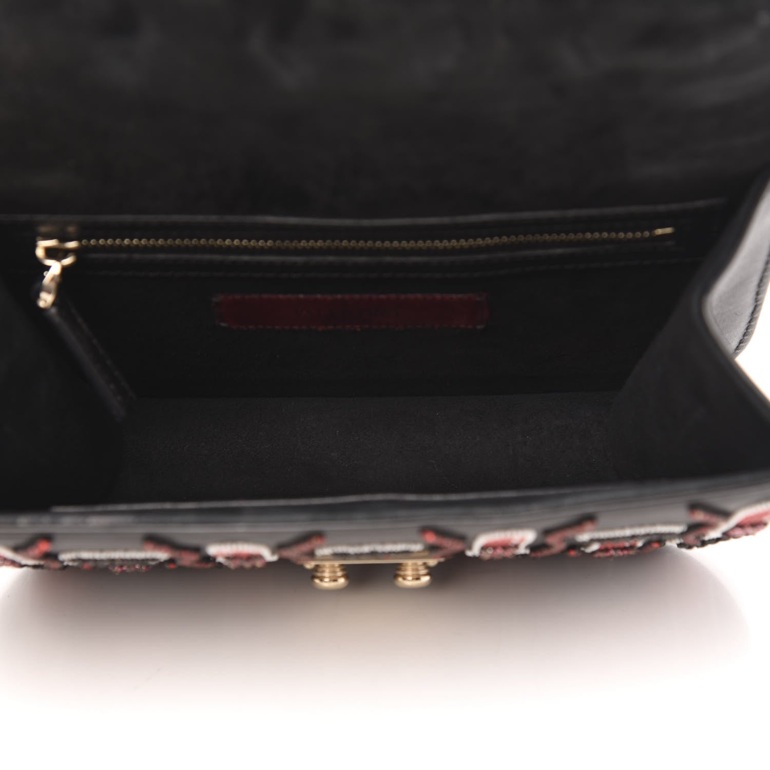 Valentino Garavani Vitello Crystal Lipstick Embellished Small Glam Lock Rockstud Flap Black 5 of 14