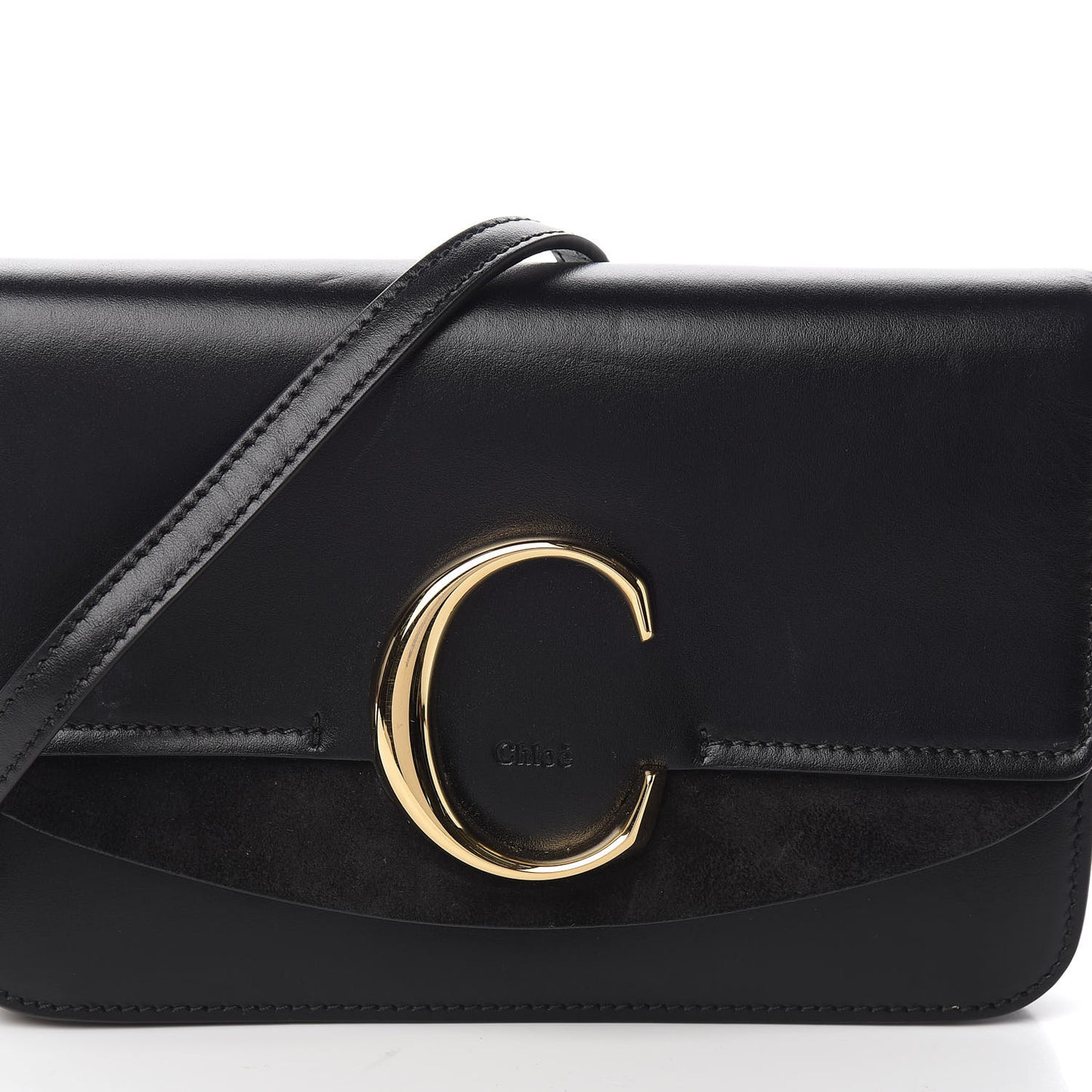 Calfskin Suede C Clutch With Chain Black