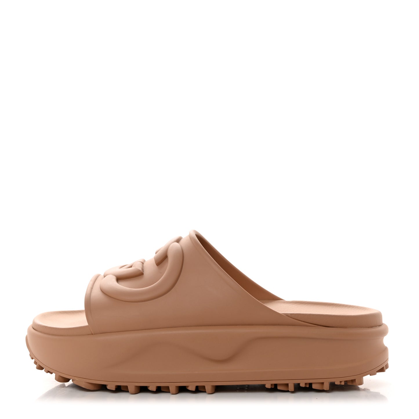 Soft Rubber Mens Interlocking G Platform 42mm Slide Sandals 7 Vintage Camel