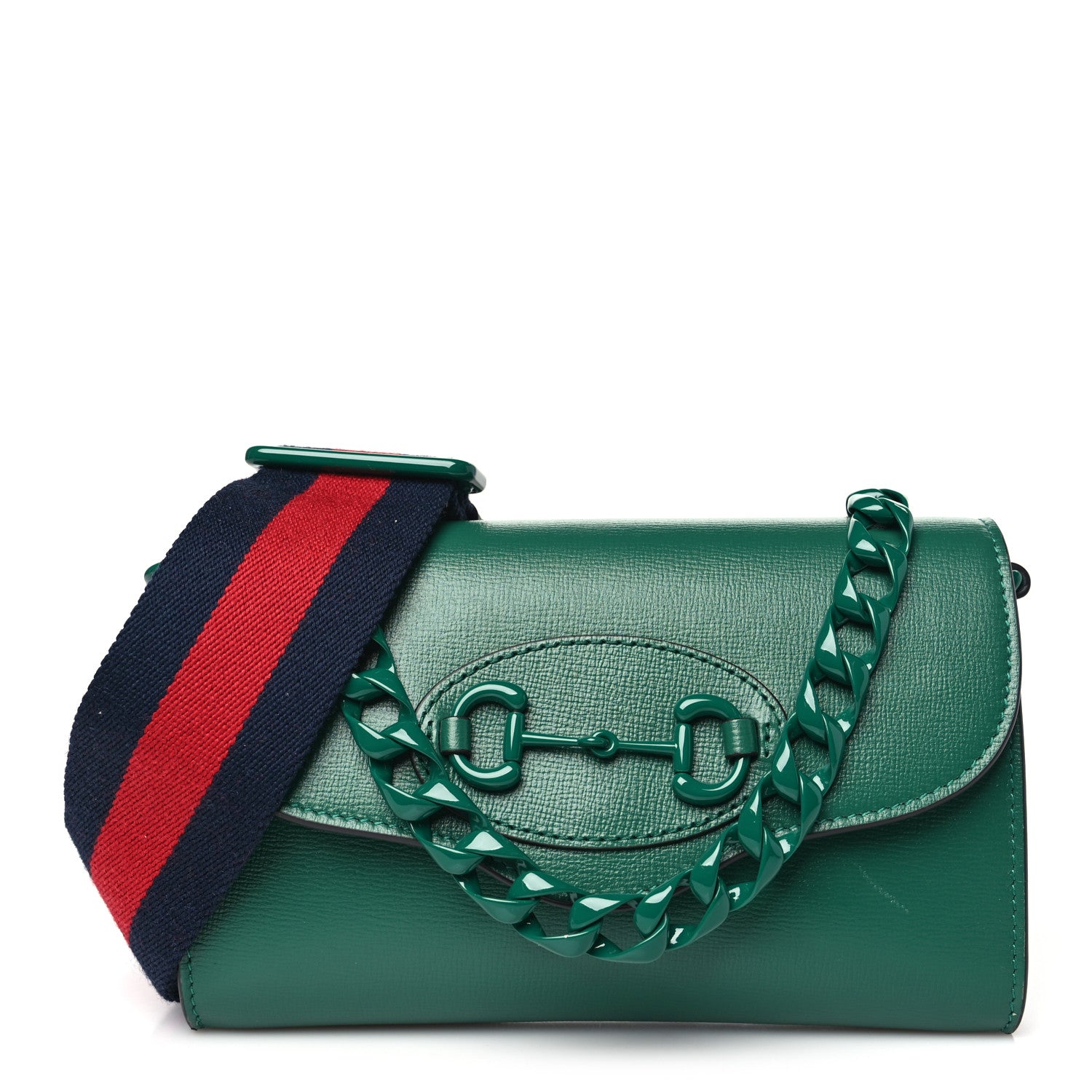 Gucci Azalea Calfskin Web Monochrome Mini Horsebit 1955 Chain Shoulder Bag Emerald 1 of 10