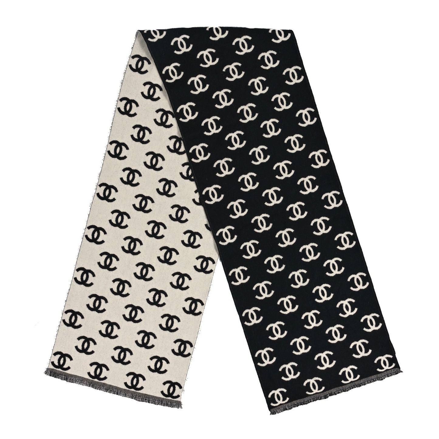 Cashmere Wool CC Scarf Grey White