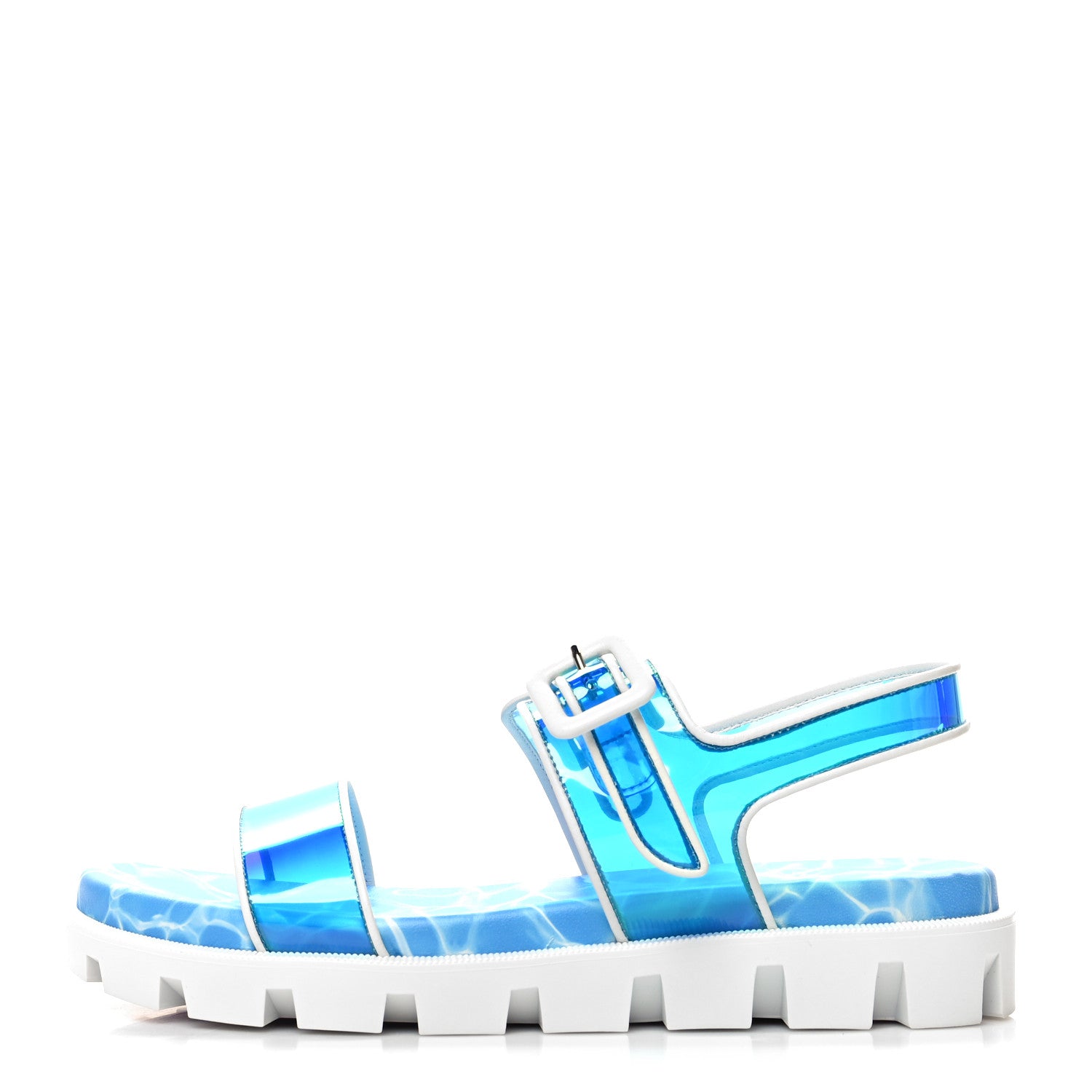 Christian Louboutin Nappa PVC Duniss Cool Flat Sandals 37 Blanco Blue 1 of 8