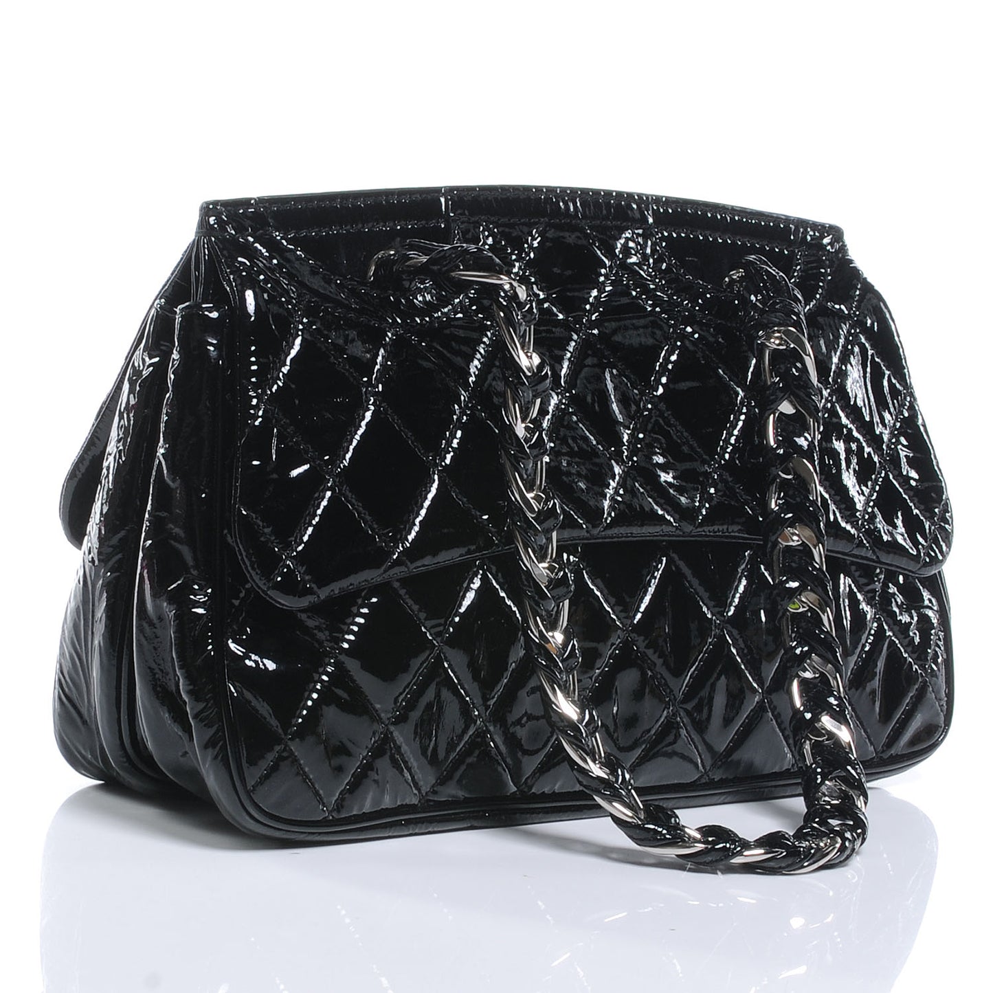 Patent Day Glo Double Sided Flap Bag Black