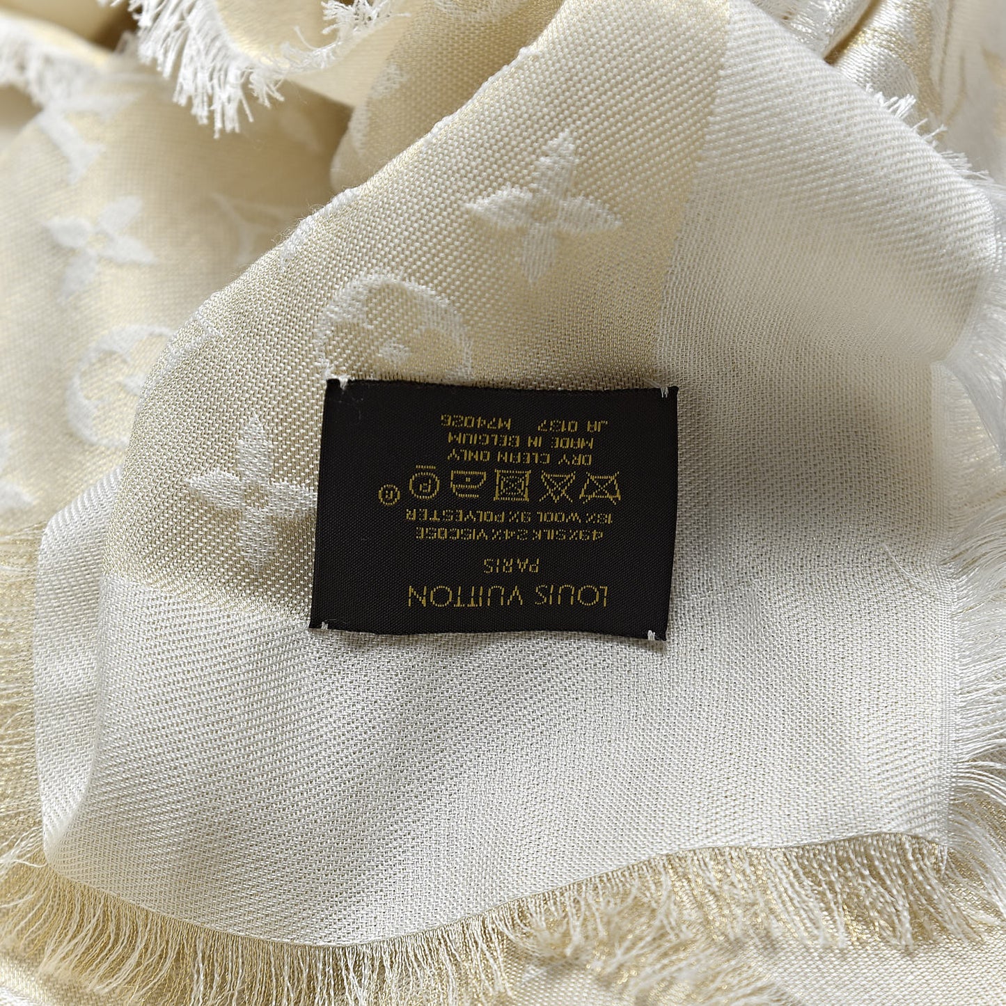 Silk Wool Monogram Shine Shawl Beige