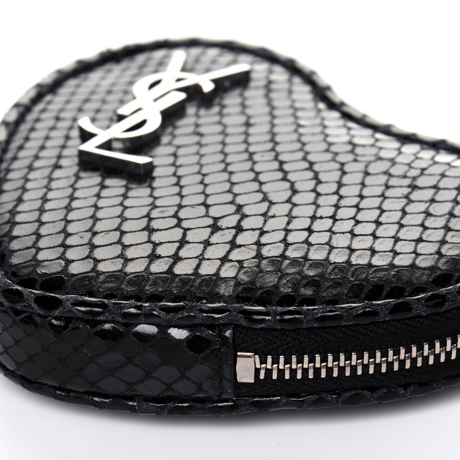Saint Laurent Calfskin Snakeskin Embossed Love Heart Belt Bag Black 8 of 15