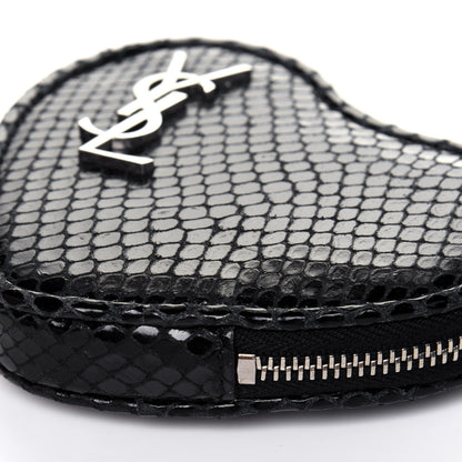 Saint Laurent Calfskin Snakeskin Embossed Love Heart Belt Bag Black 8 of 15