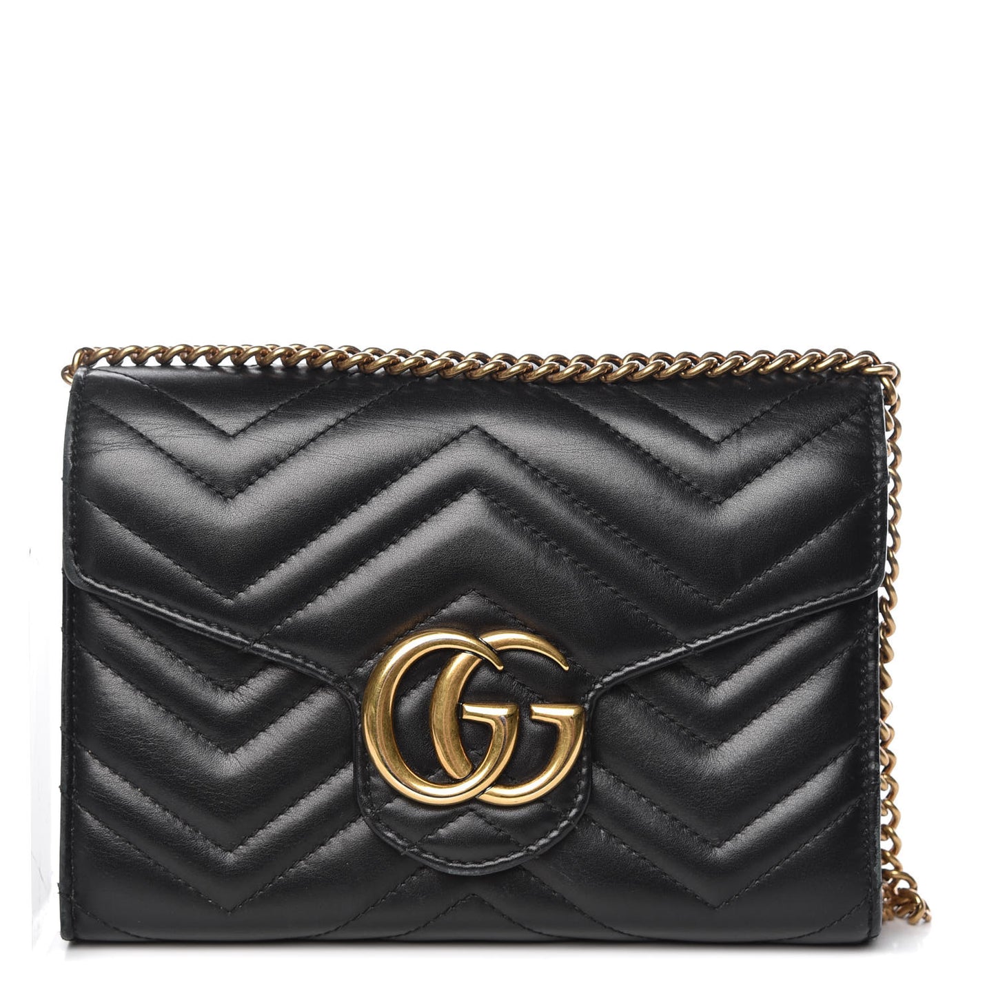 Calfskin Matelasse GG Marmont Chain Wallet Black