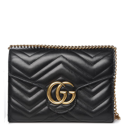 Gucci Calfskin Matelasse GG Marmont Chain Wallet Black 1 of 14