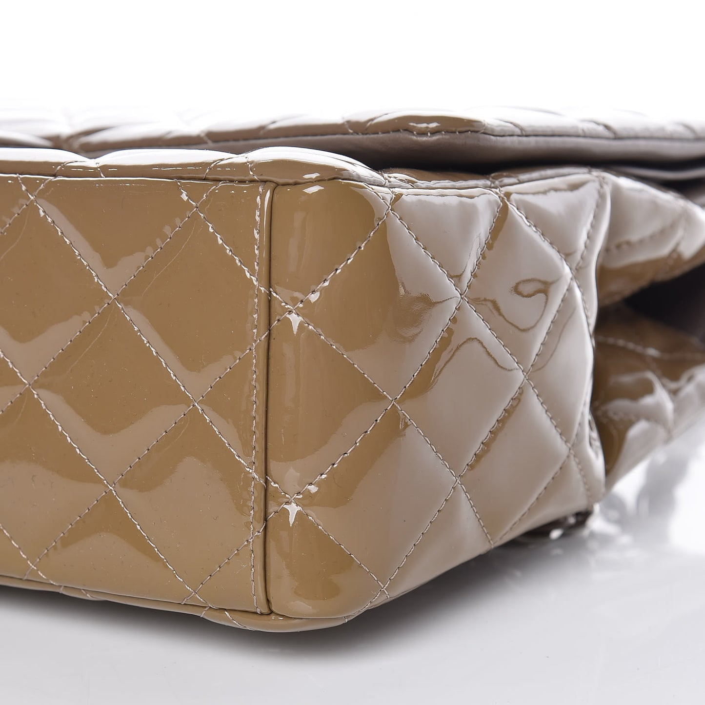 Patent Calfskin Quilted Maxi Double Flap Grey