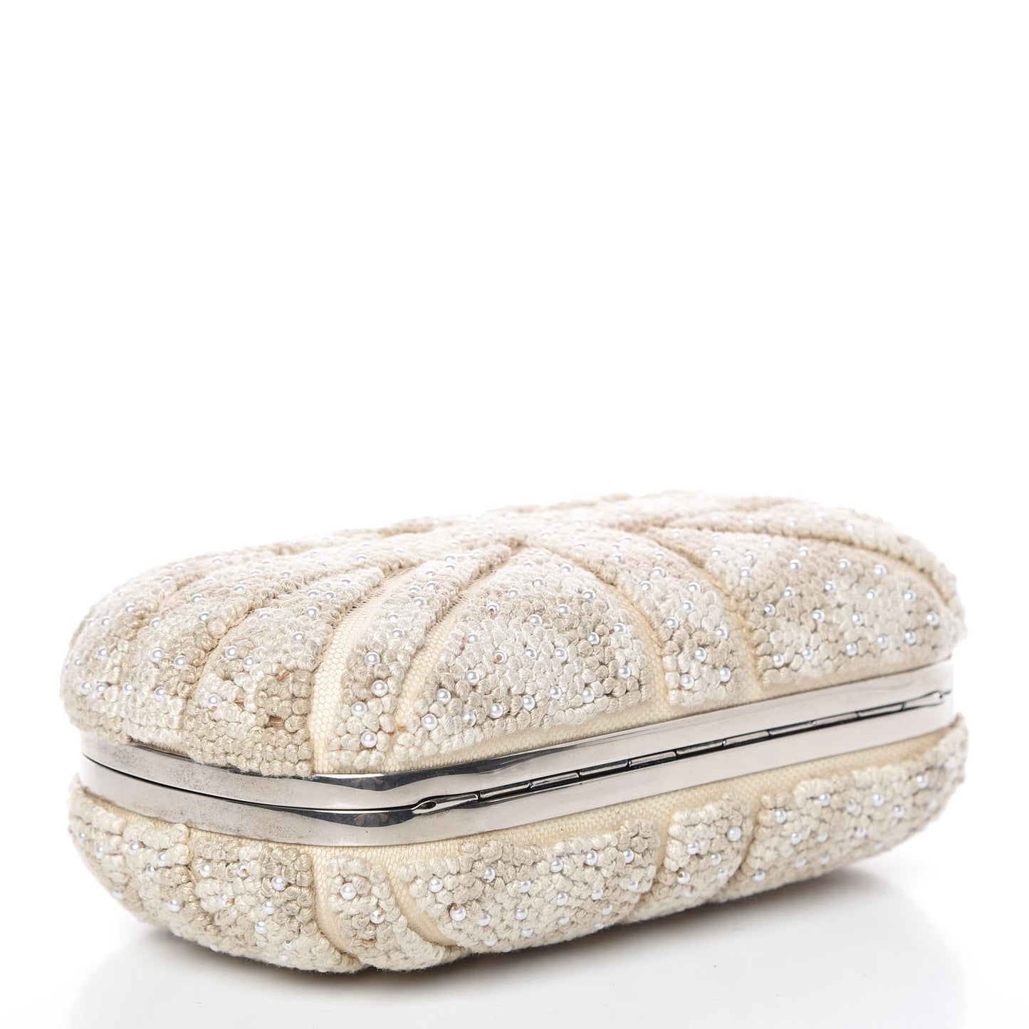 Canvas Beaded Britannia Skull Box Clutch Natural
