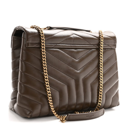 Saint Laurent Calfskin Y Quilted Monogram Medium Loulou Chain Satchel Soil Brown 3 of 10