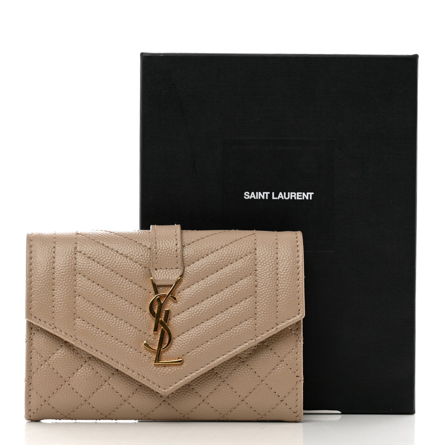 Grain De Poudre Textured Mixed Matelasse Triquilt Small Monogram Envelope Wallet Dark Beige