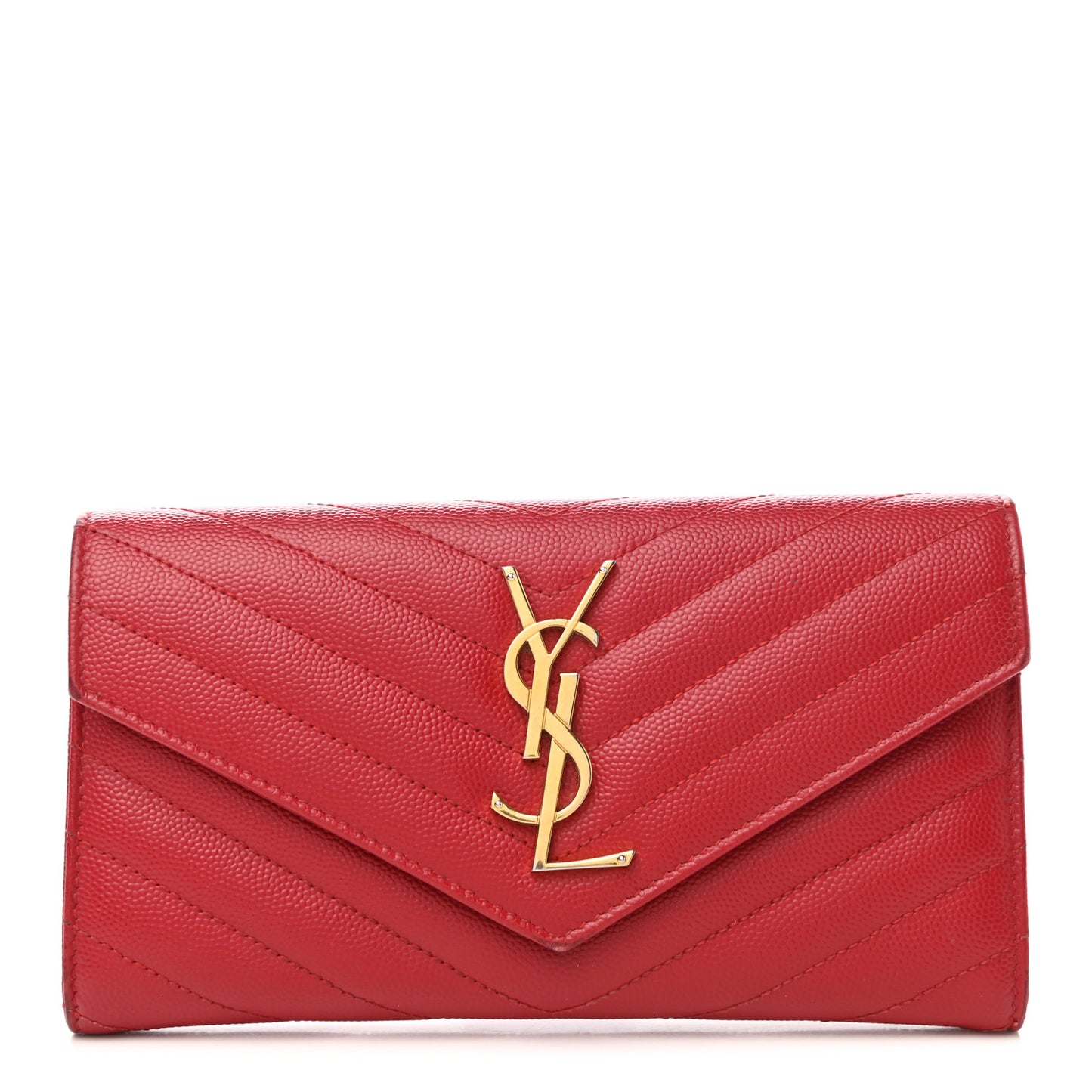 Grain De Poudre Matelasse Chevron Monogram Flap Wallet Red