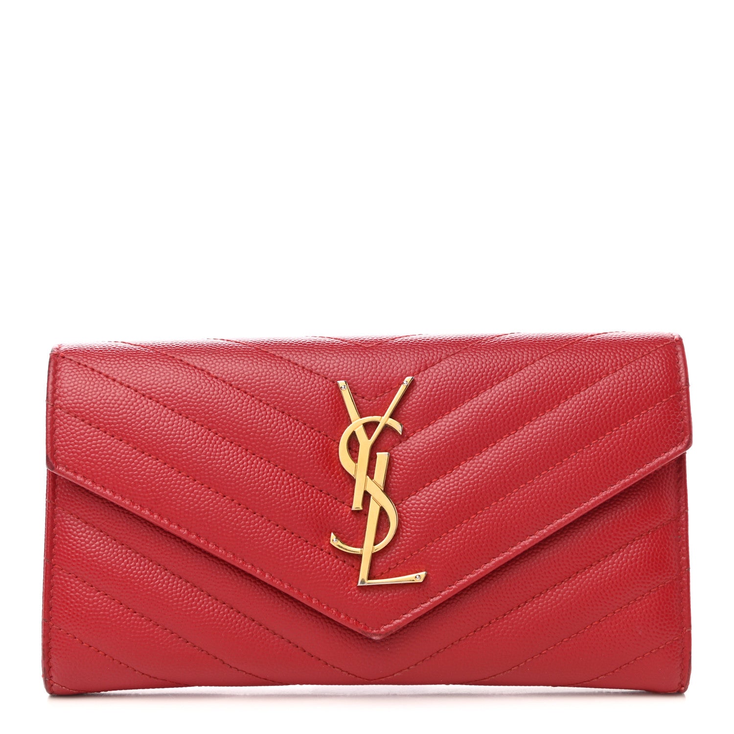 Saint Laurent Grain De Poudre Matelasse Chevron Monogram Flap Wallet Red 1 of 10