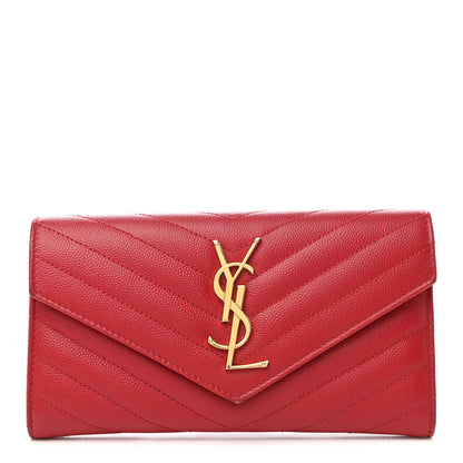 Saint Laurent Grain De Poudre Matelasse Chevron Monogram Flap Wallet Red 1 of 10