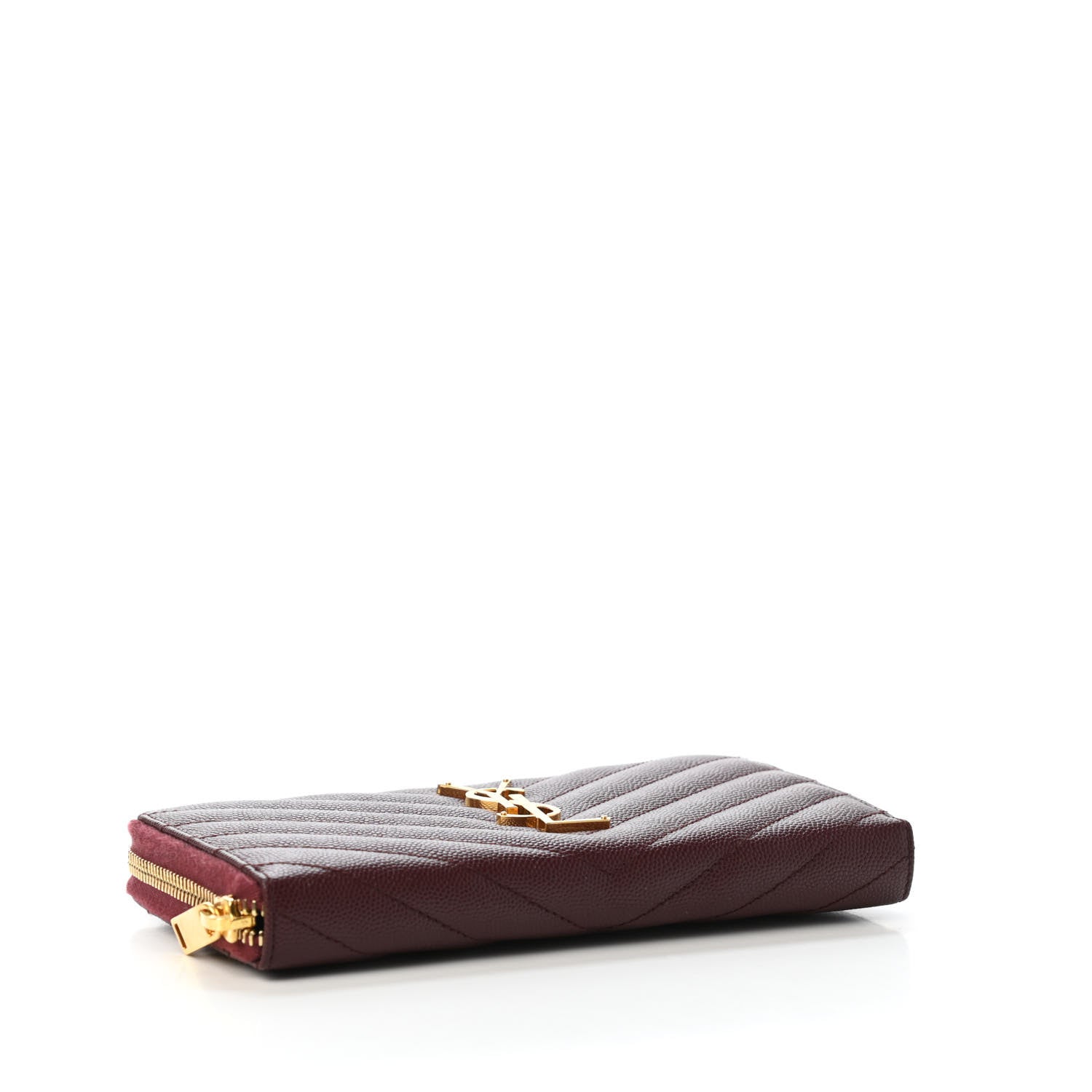 Saint Laurent Grain De Poudre Matelasse Chevron Monogram Zip Around Wallet Rouge Legion 3 of 4