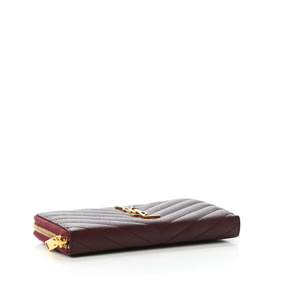 Saint Laurent Grain De Poudre Matelasse Chevron Monogram Zip Around Wallet Rouge Legion 3 of 4