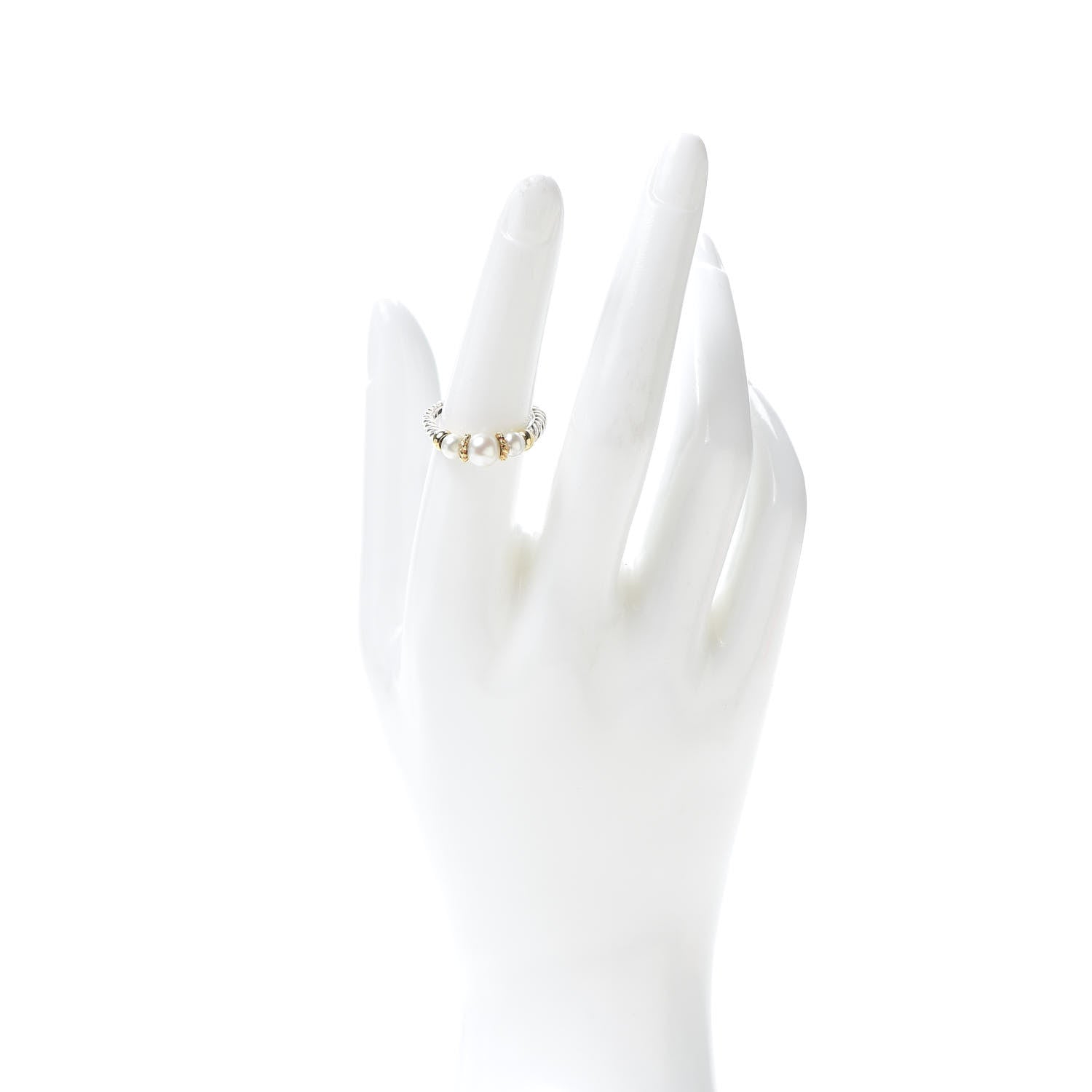 David Yurman Sterling Silver 18K Yellow Gold Pearl Triple Cable Ring 54 6.75 2 of 4