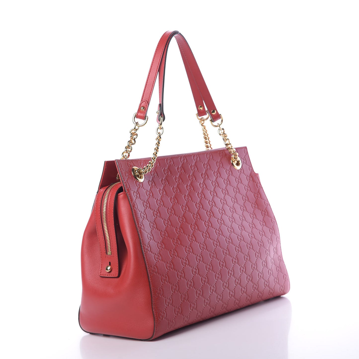 Soft Guccissima Signature Large Shoulder Tote Bag Hibiscus Red