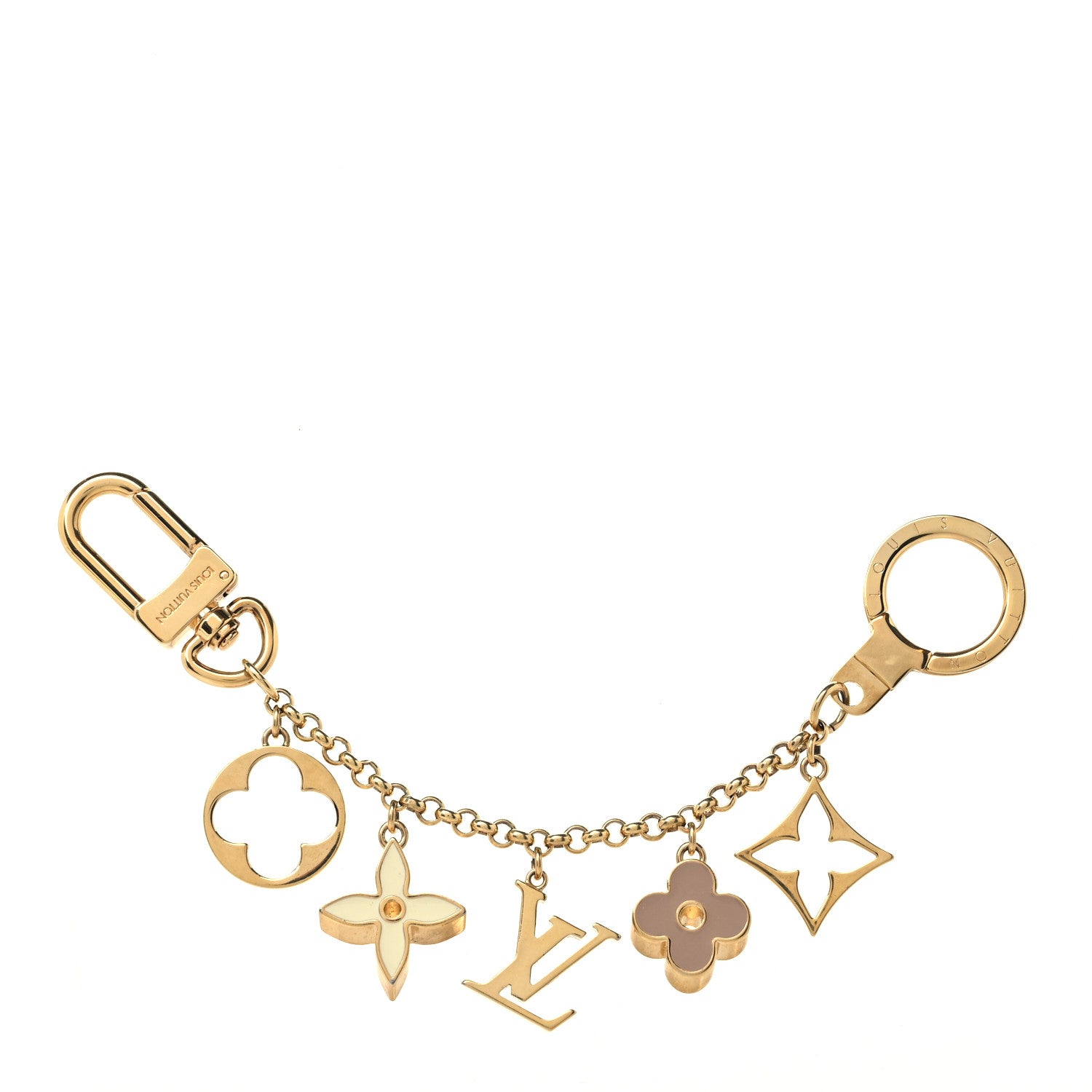 Louis Vuitton Brass Enamel Fleur De Monogram Bag Charm Chain Gold 1 of 4