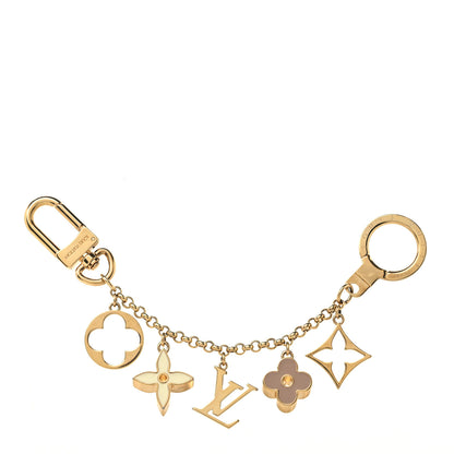 Louis Vuitton Brass Enamel Fleur De Monogram Bag Charm Chain Gold 1 of 4