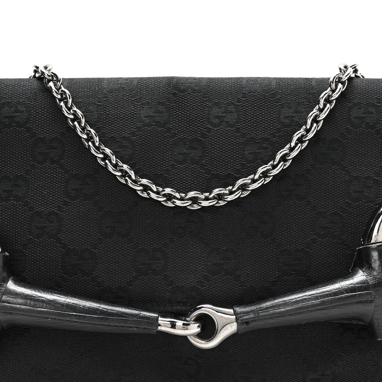 Gucci Monogram Horsebit Chain Clutch Black 7 of 9