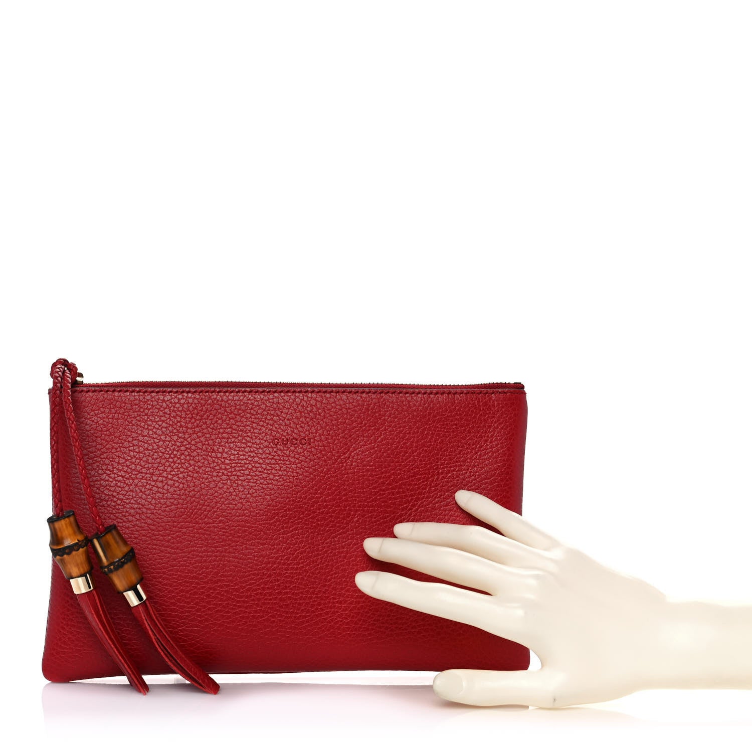 Gucci Calfskin Large Bamboo Clutch Red 2 of 10