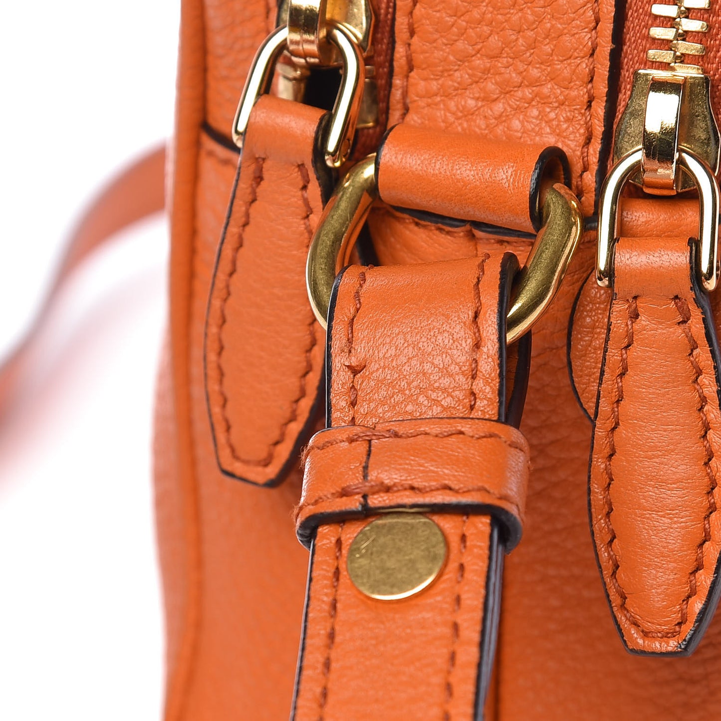 Vitello Daino Medium Double Zip Shoulder Bag Papaya