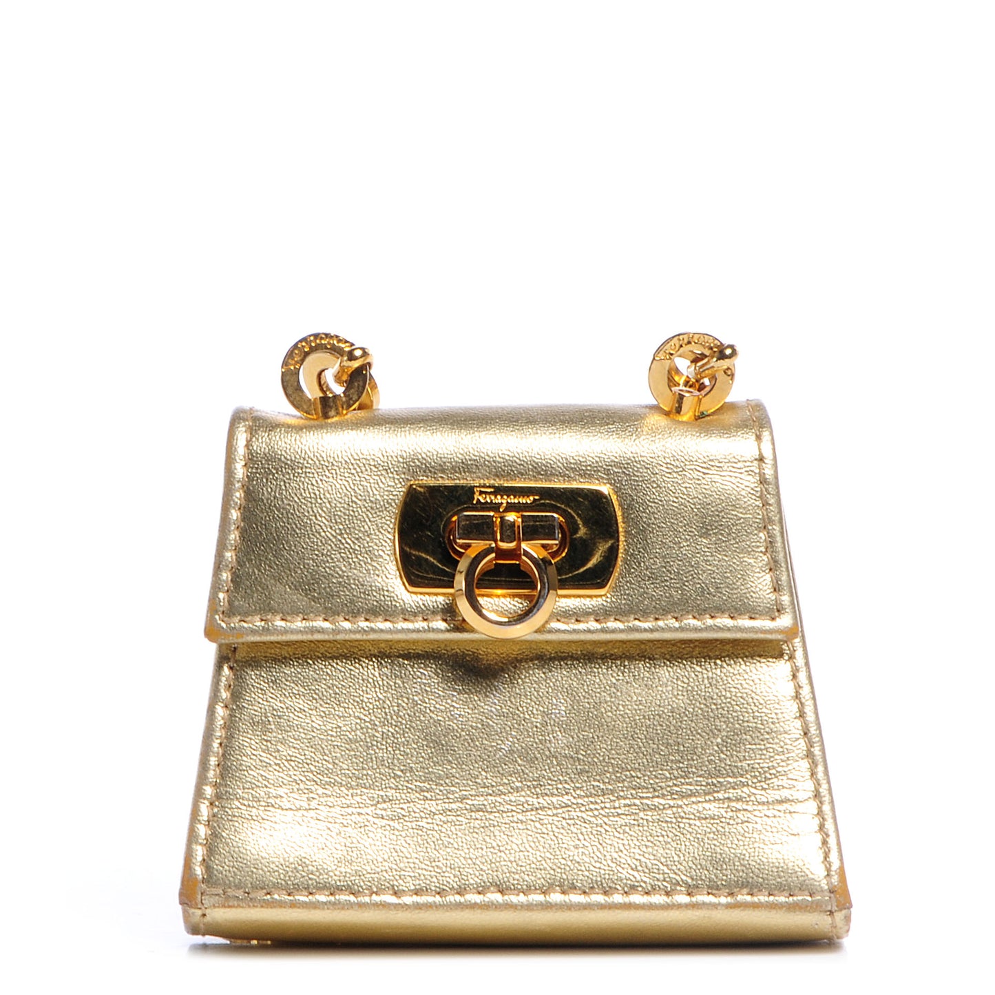 SALVATOREFERRAGAMOMetallicLeatherGanciniEveningBagGold