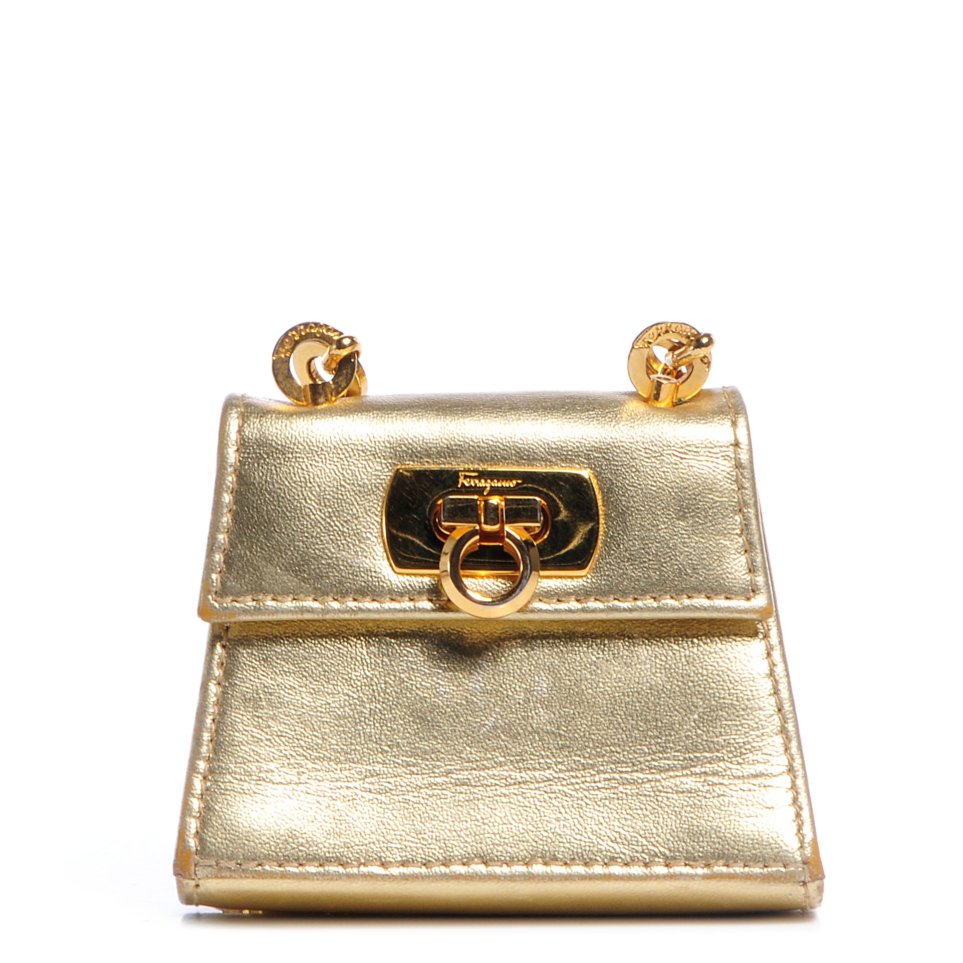FASHIONPHILE SALVATOREFERRAGAMOMetallicLeatherGanciniEveningBagGold 1 of 8