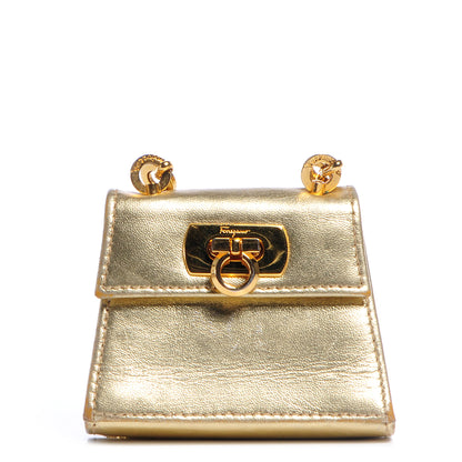 FASHIONPHILE SALVATOREFERRAGAMOMetallicLeatherGanciniEveningBagGold 1 of 8