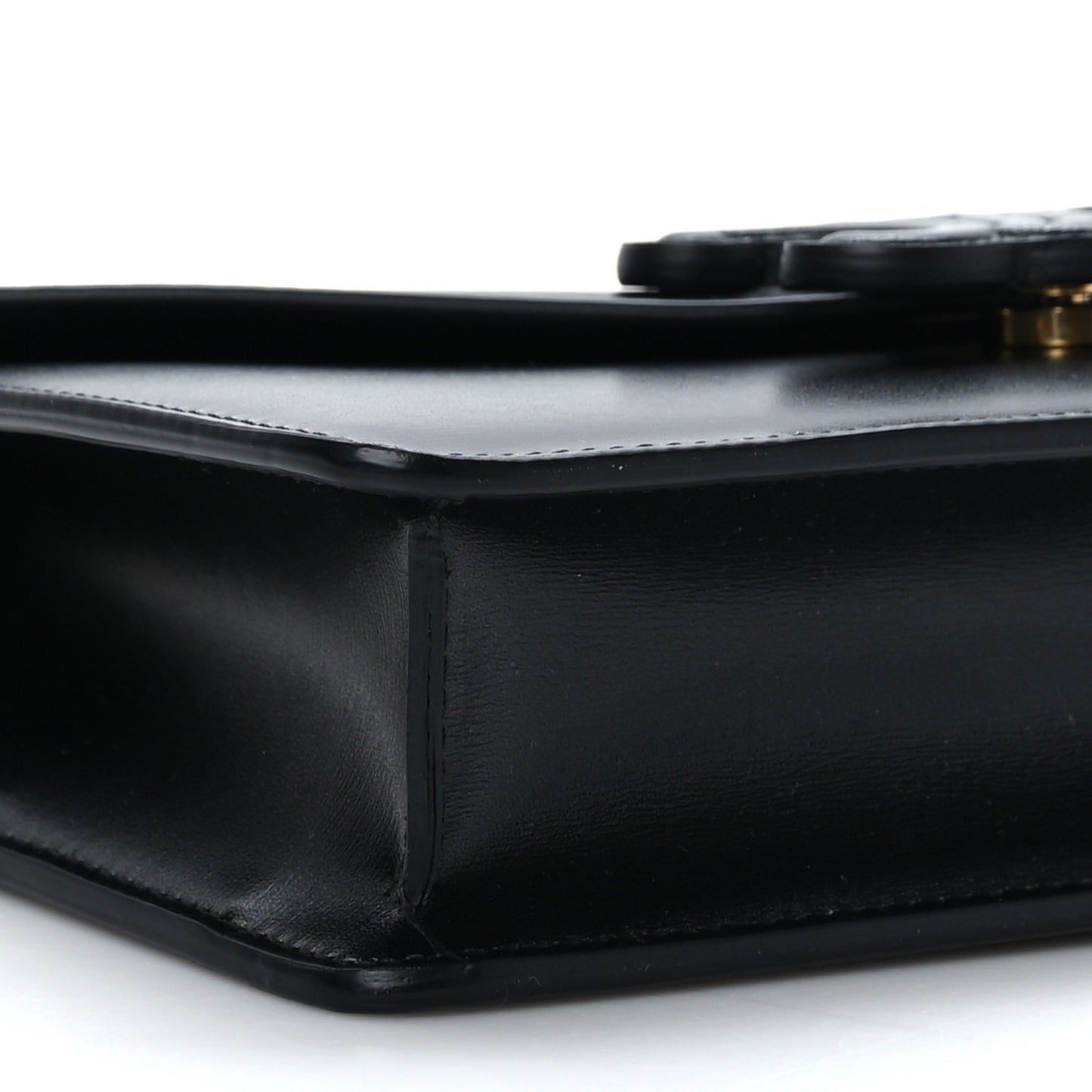 Shiny Calfskin Cuir Triomphe Wallet on Chain Black