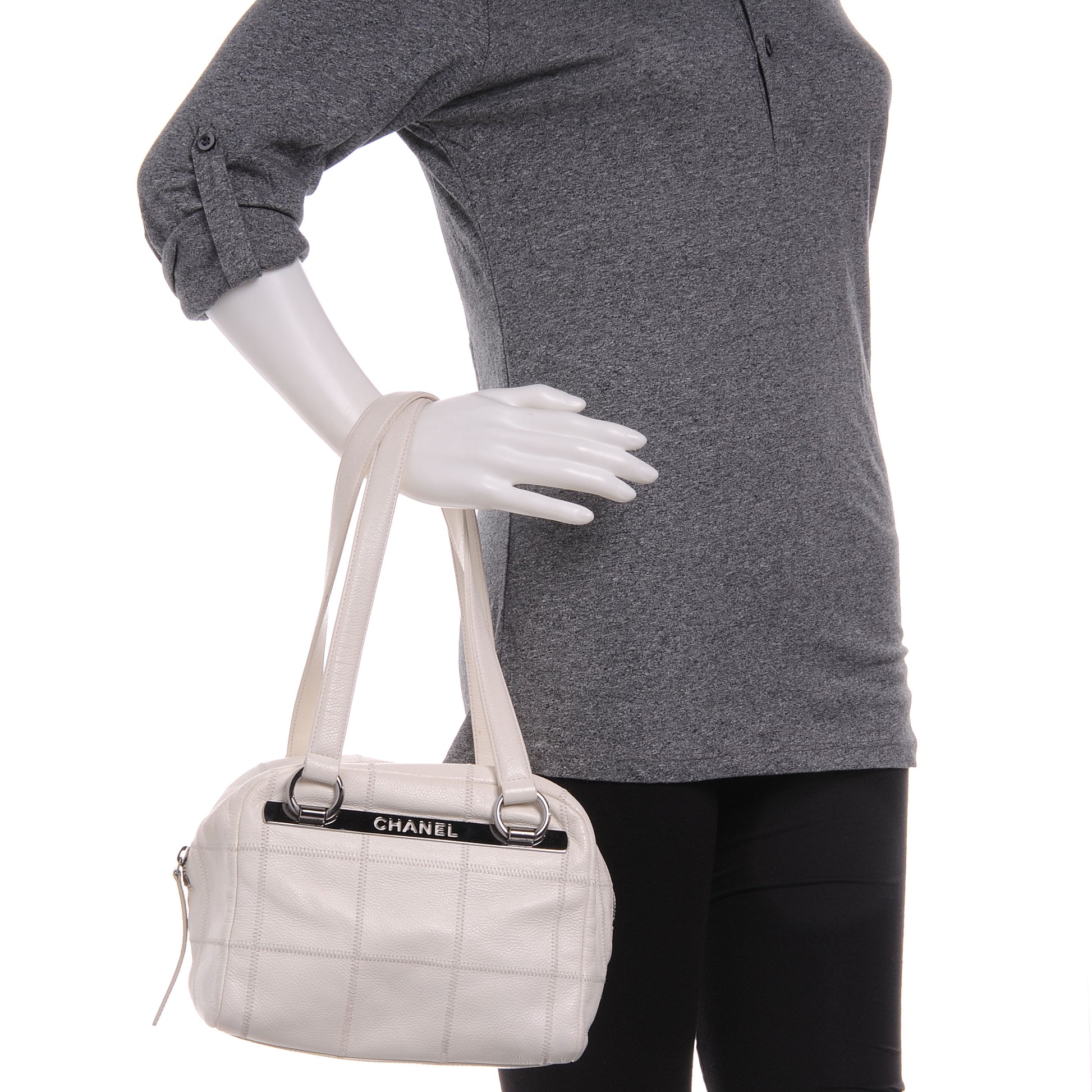 Chanel Leather Square Stitched Bowler White 2 of 8