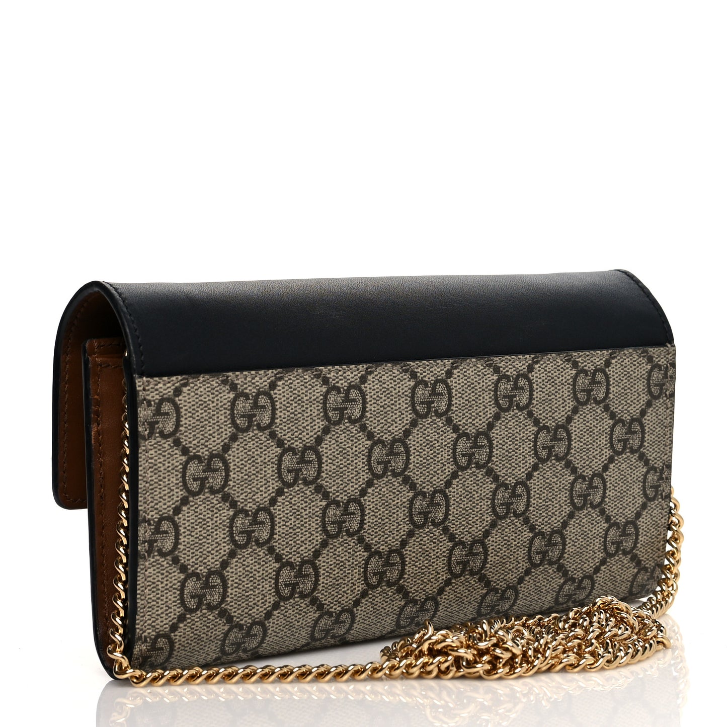 GG Supreme Monogram Calfskin Padlock Chain Wallet Beige Black Cuir