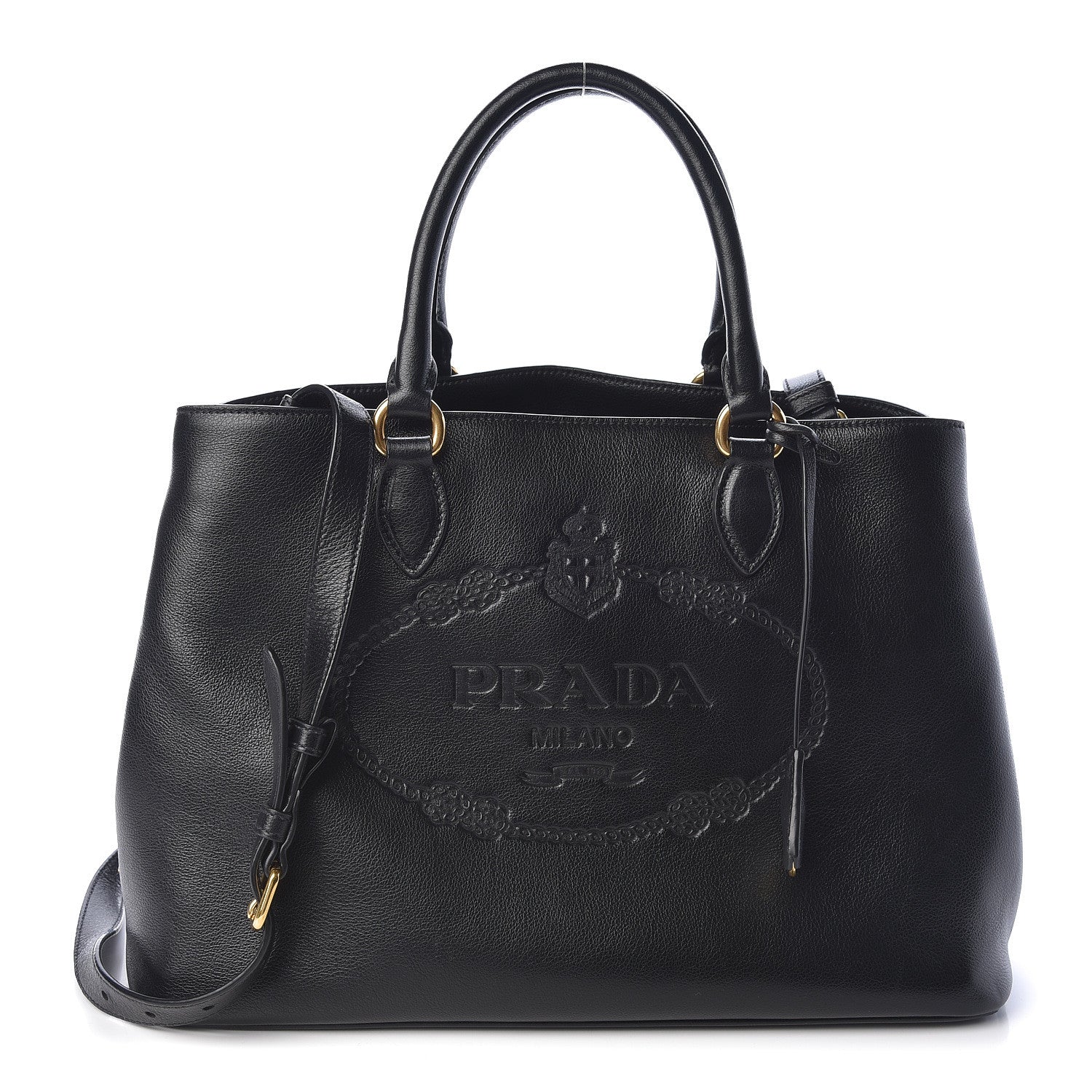 Prada Glace Calfskin Embossed Logo Tote Black 1 of 11