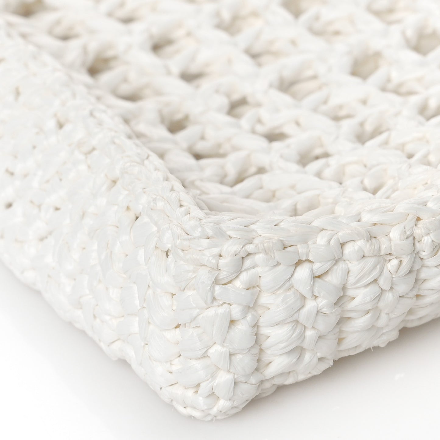 Yarn Raffia Effect Crochet Logo Embroidered Tote Bag White