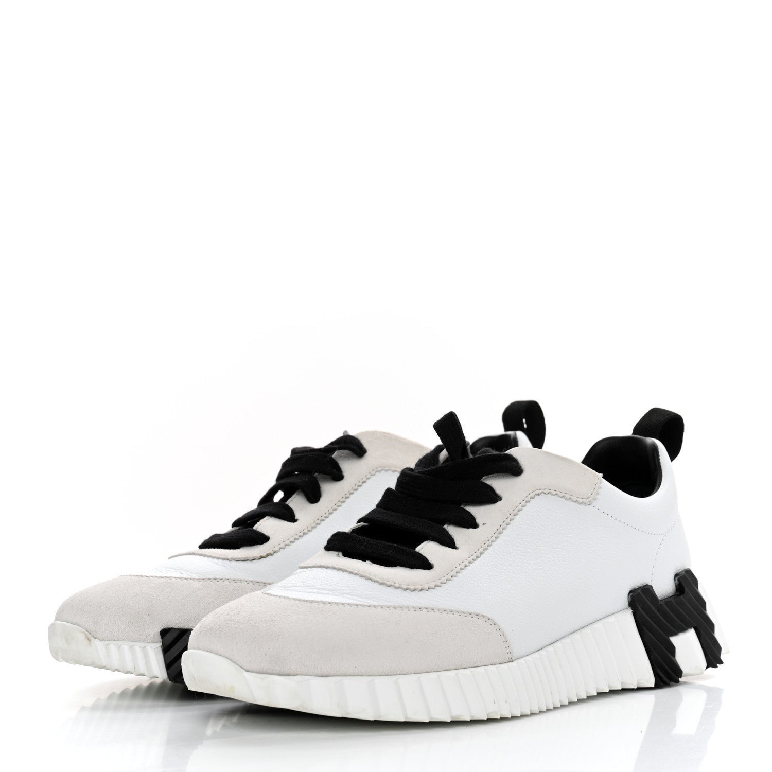 Hermes Goatskin Suede Goatskin Bouncing Sneakers 37 White Black 3 of 7