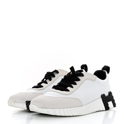 Hermes Goatskin Suede Goatskin Bouncing Sneakers 37 White Black 3 of 7