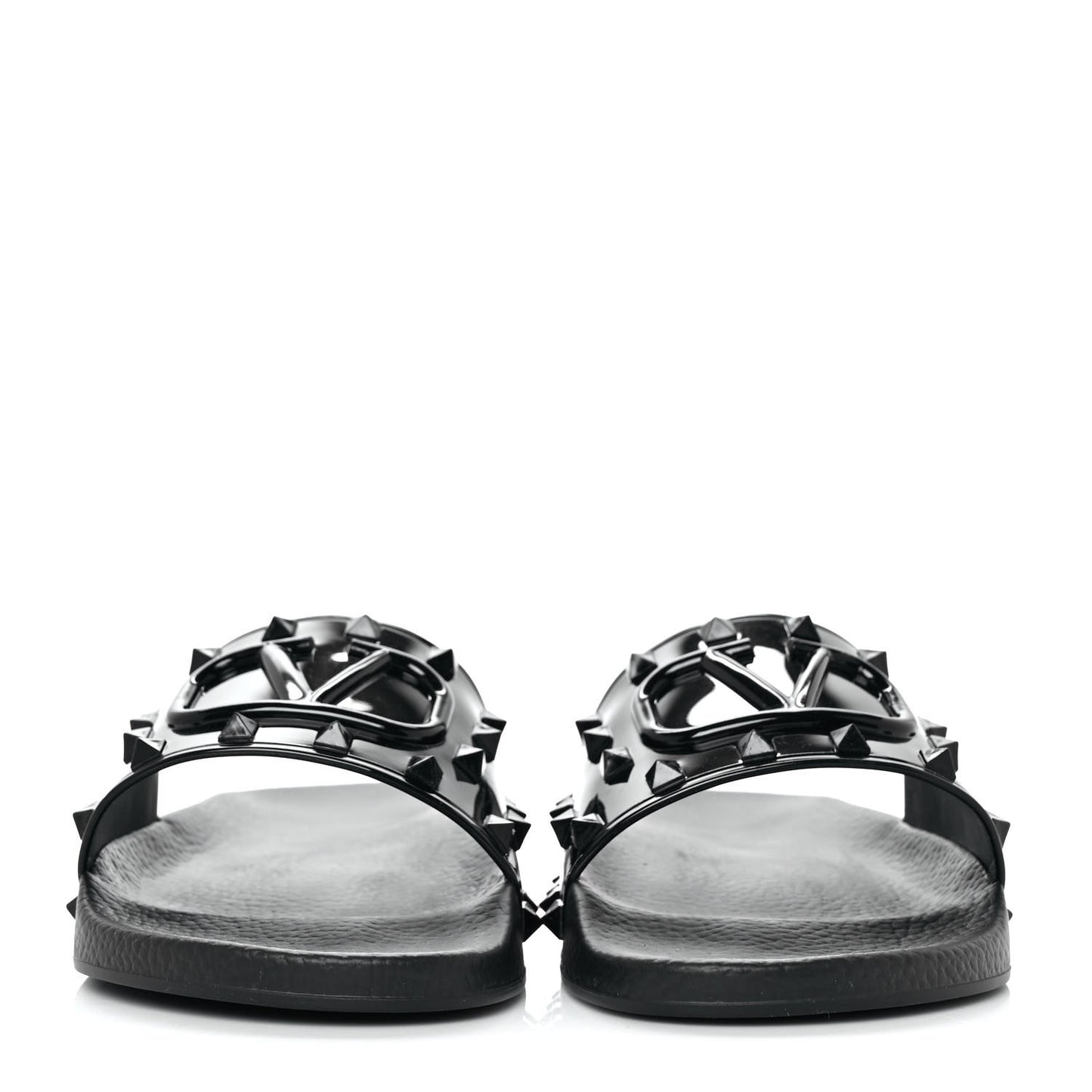 Patent Rubber Mens Rockstud VLogo Slide Sandals 41 Black