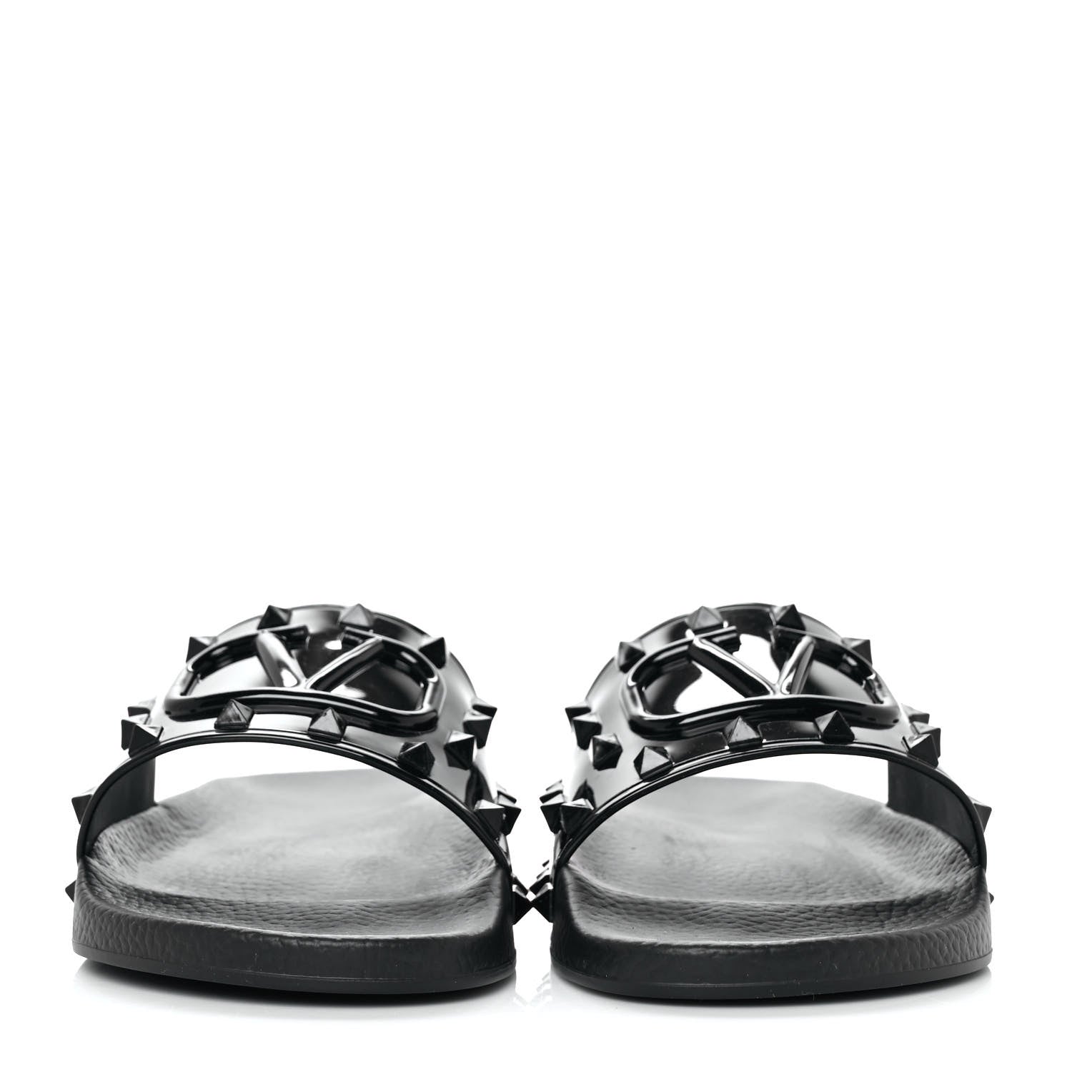 Valentino Garavani Patent Rubber Mens Rockstud VLogo Slide Sandals 41 Black 2 of 7
