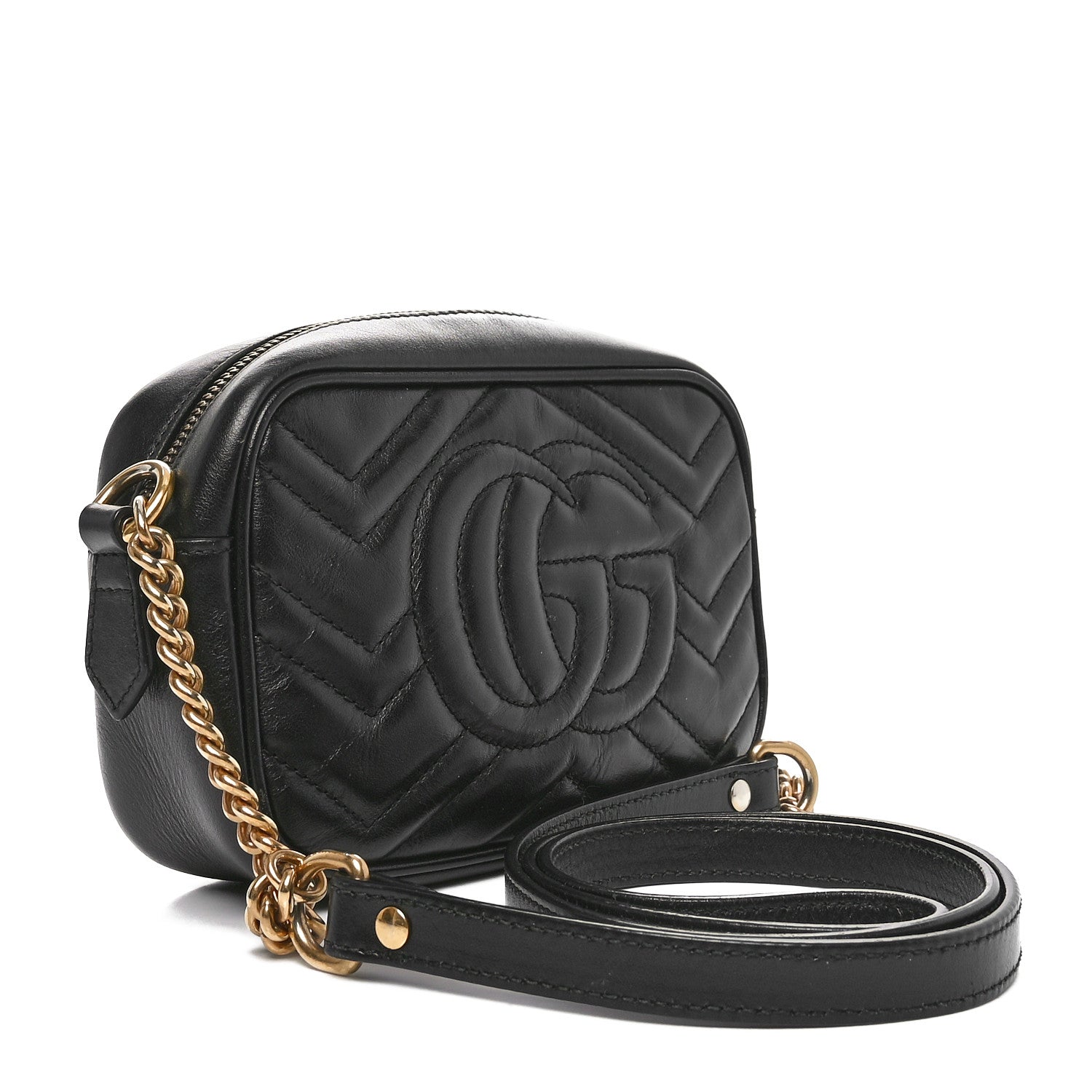 Gucci Calfskin Matelasse Mini GG Marmont Chain Shoulder Bag Black 2 of 11