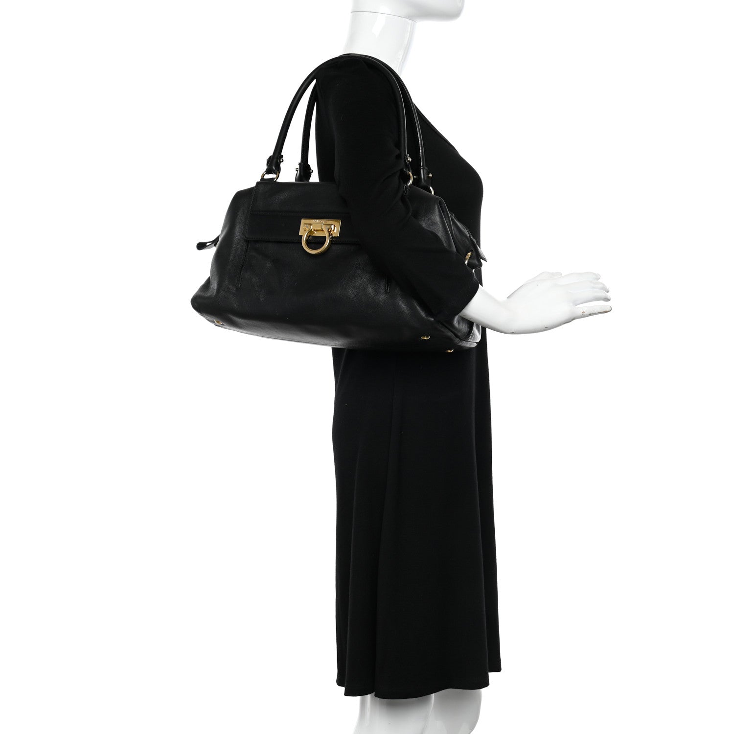 Salvatore Ferragamo Calfskin Sofia Satchel Black 2 of 15
