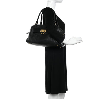 Salvatore Ferragamo Calfskin Sofia Satchel Black 2 of 15