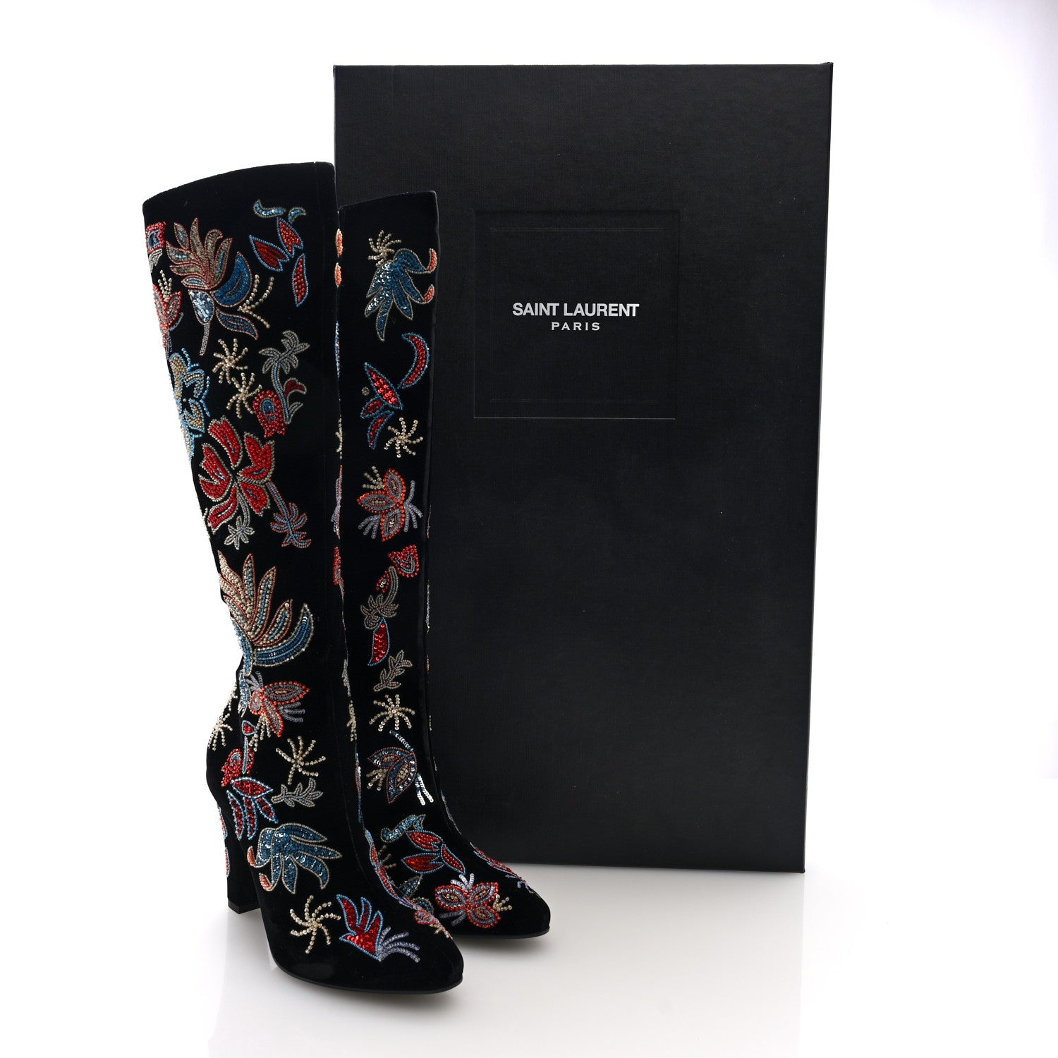 Saint Laurent Velvet Embroidered Claire Boots 36 Black 9 of 9