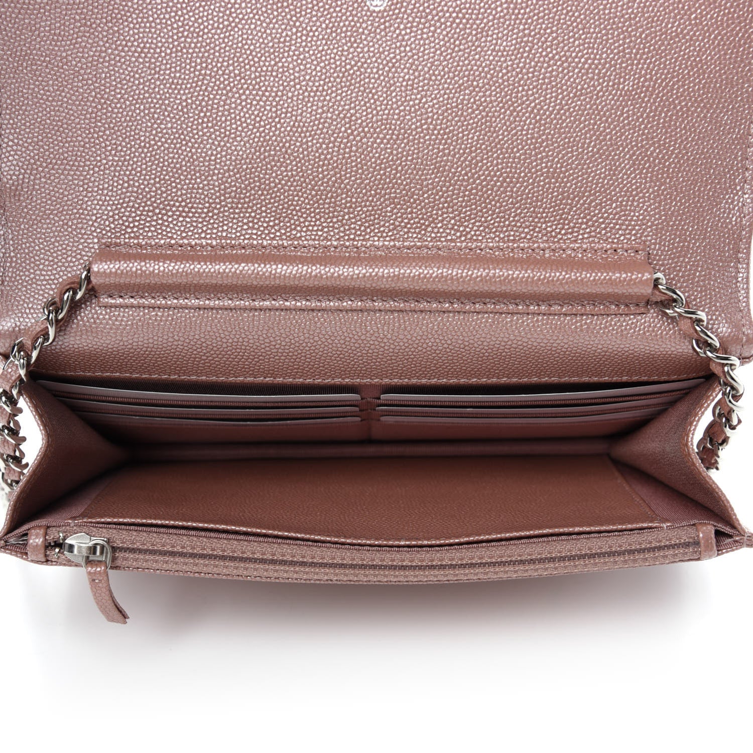Chanel Metallic Caviar Chevron Quilted Vintage Mademoiselle Wallet On Chain WOC Pink 5 of 12