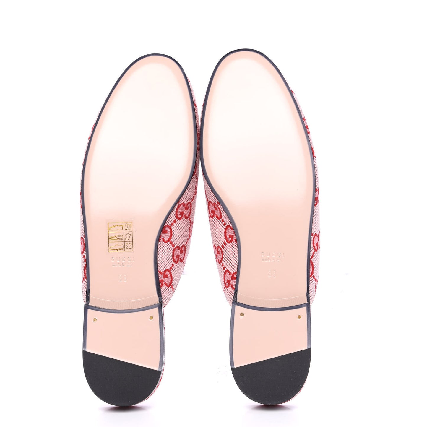 Canvas GG Monogram Horsebit Womens Princetown Slippers 38 Gardenia Hibiscus Red