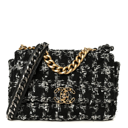 Chanel Tweed Quilted Medium Chanel 19 Flap Black Silver Ecru 1 of 10