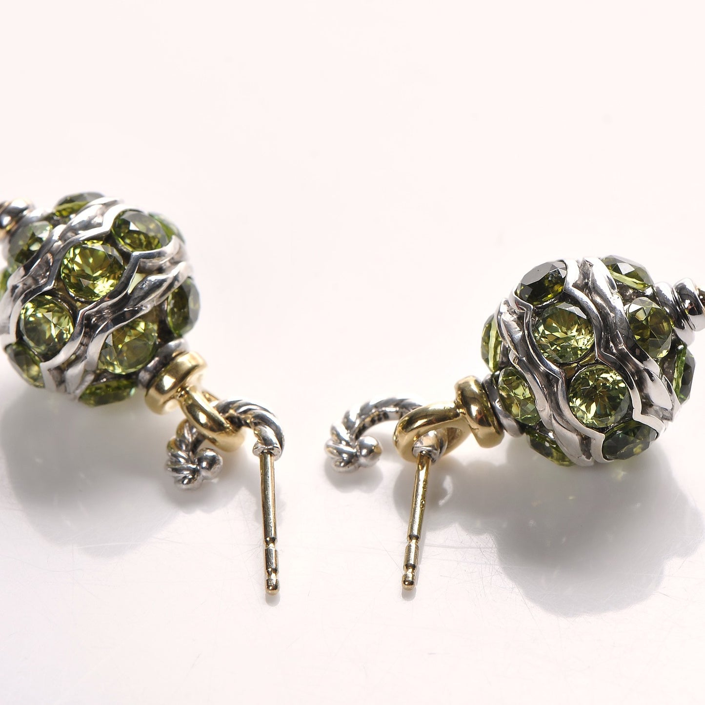 Sterling Silver 18K Yellow Gold Peridot Bead Drop Earrings